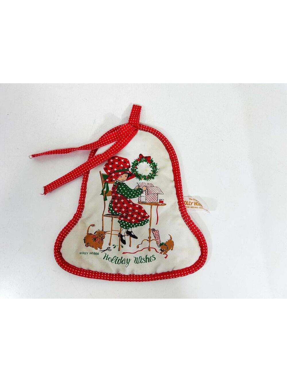Vintage Holly Hobbie "Holiday Wishes" Bell Shaped Christmas Potholder 1970s